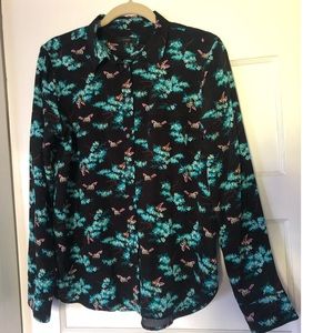 J. Crew silk long sleeve button up size 8 with bee print!